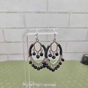 926. Black Beaded Drop Earrings